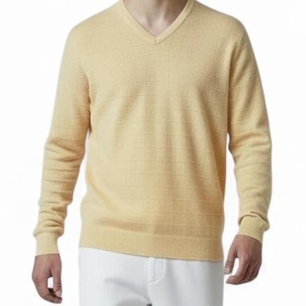 Vintage 90s Dockers Butter Yellow V Neck Knit Sweater XL Preppy Heritage Grandpa